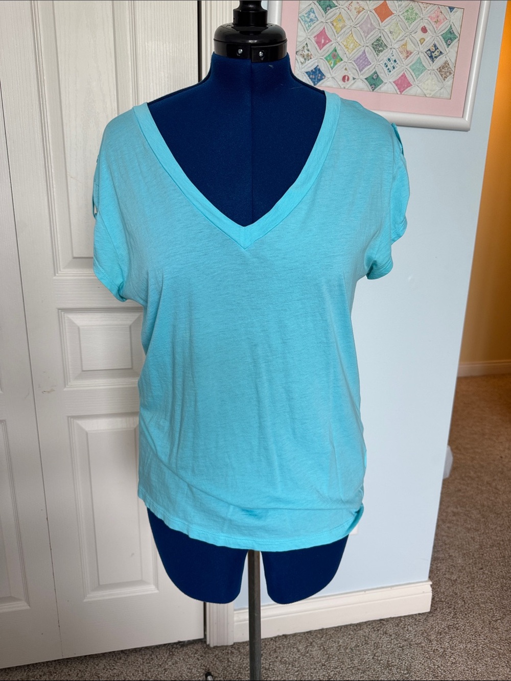 Women’s V-Neck Short Sleeve Top - Light Blue Pima Cotton